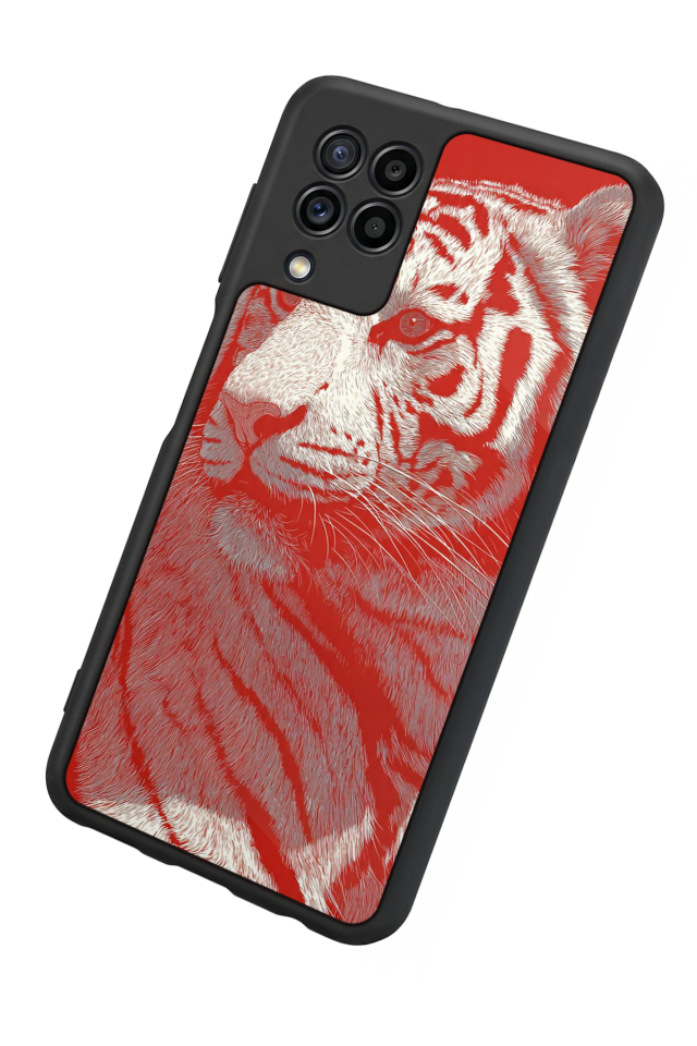 Samsung Galaxy M32 Uyumlu Kirmizi ve Kaplan Tasarımlı Glossy Premium Kılıf