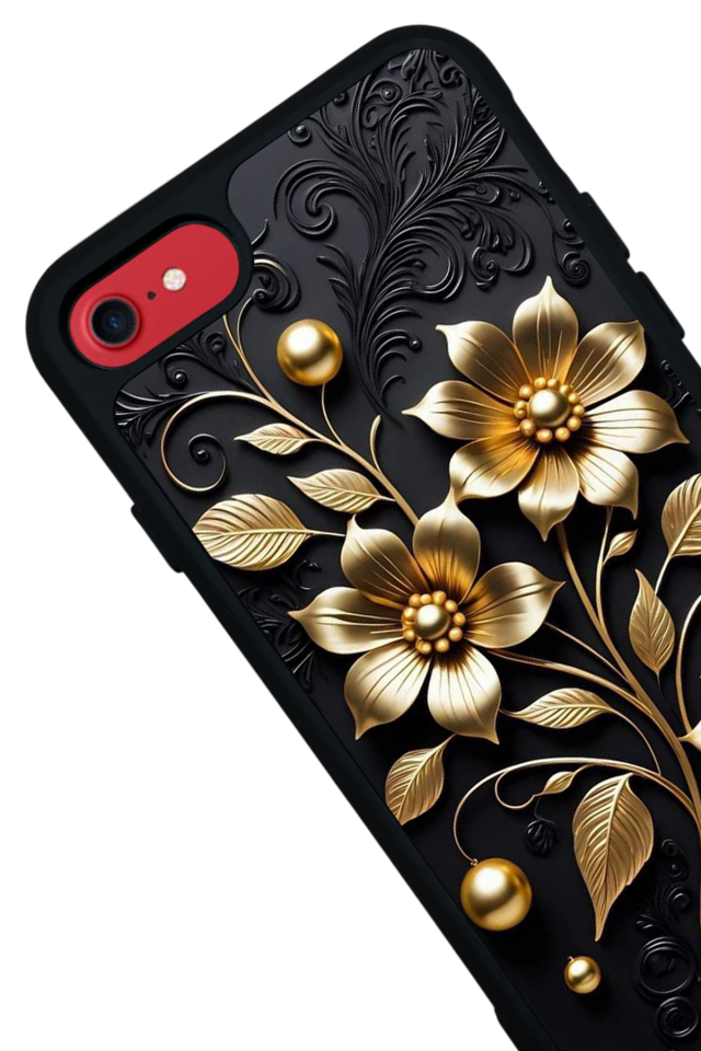 iPhone 7 Uyumlu Yaldizli Cicek Tasarımlı Glossy Premium Kılıf