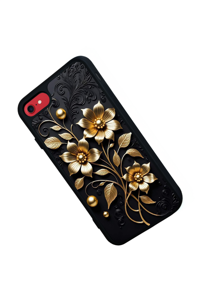 iPhone 7 Uyumlu Yaldizli Cicek Tasarımlı Glossy Premium Kılıf