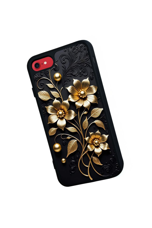 iPhone 7 Uyumlu Yaldizli Cicek Tasarımlı Glossy Premium Kılıf