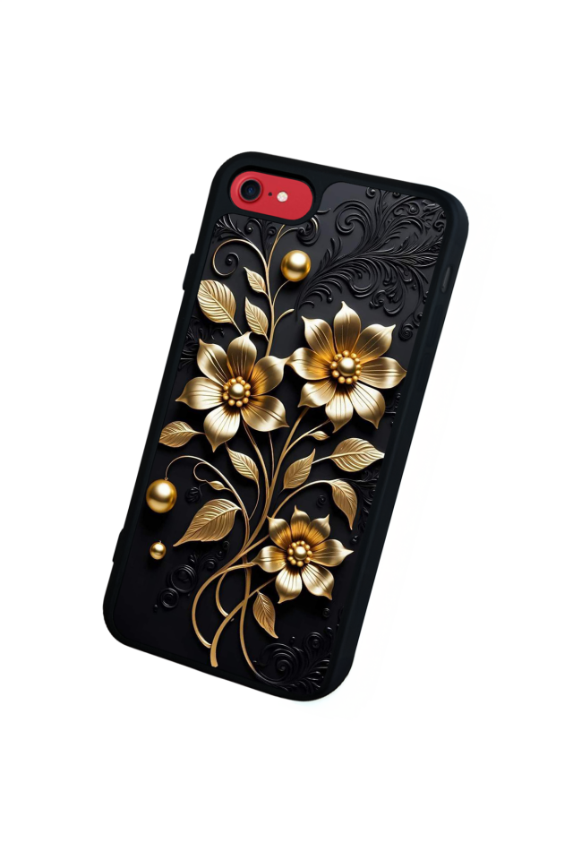 iPhone 7 Uyumlu Yaldizli Cicek Tasarımlı Glossy Premium Kılıf