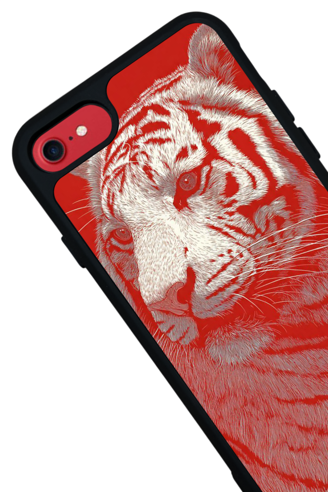 iPhone 7 Uyumlu Kirmizi ve Kaplan Tasarımlı Glossy Premium Kılıf