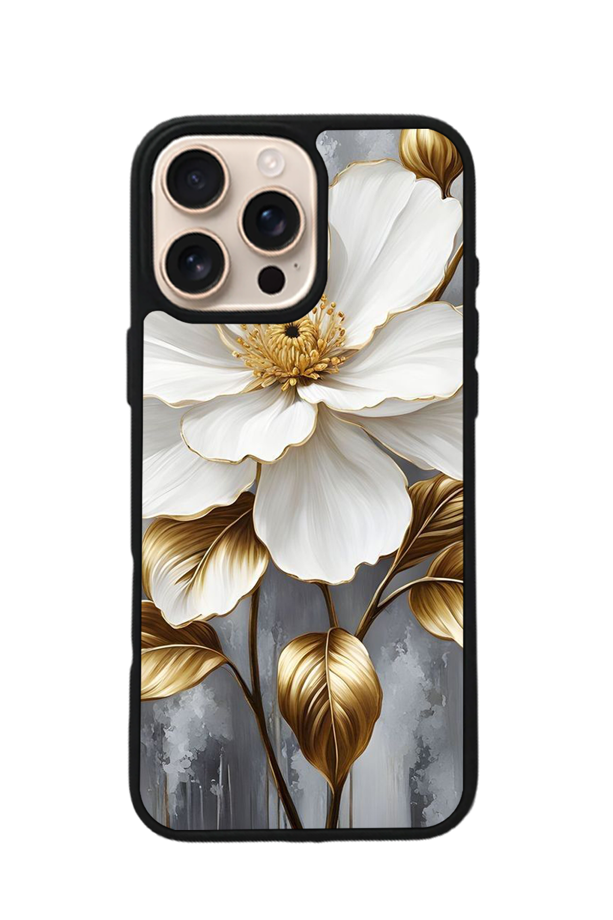 iPhone 16 Pro Uyumlu Yaldizli Cicek Tasarımlı Glossy Premium Kılıf