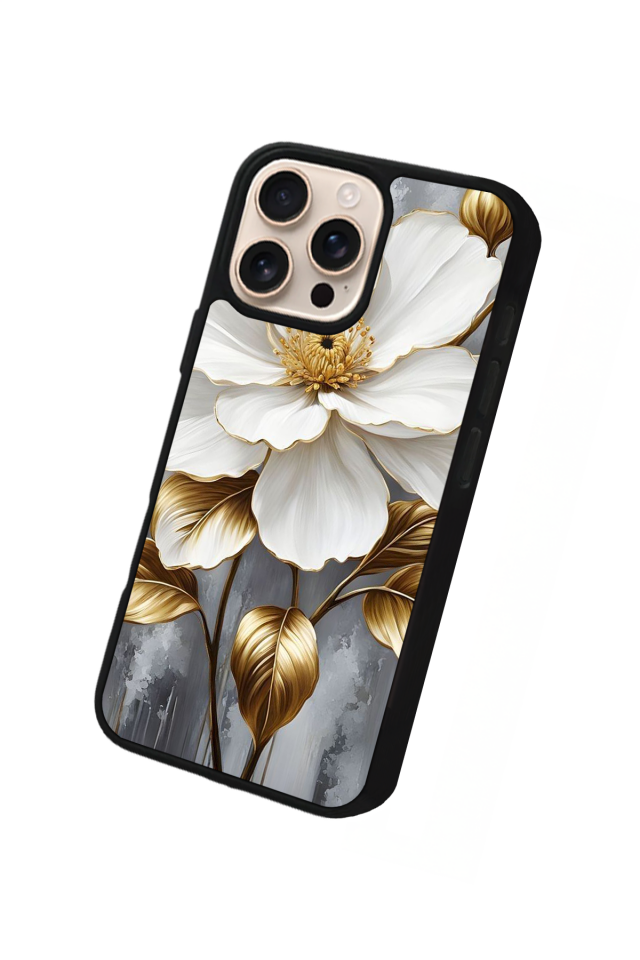 iPhone 16 Pro Uyumlu Yaldizli Cicek Tasarımlı Glossy Premium Kılıf