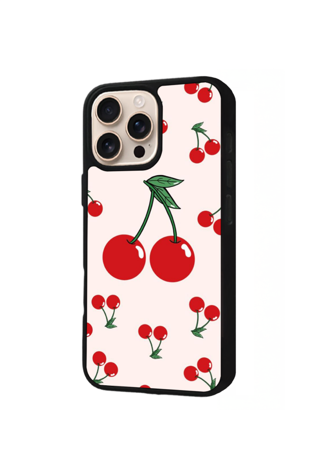 iPhone 16 Pro Max Uyumlu Kiraz Tasarımlı Glossy Premium Kılıf