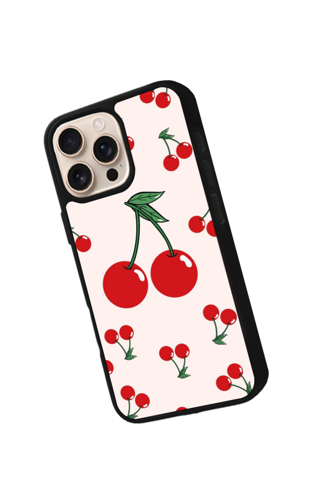 iPhone 16 Pro Max Uyumlu Kiraz Tasarımlı Glossy Premium Kılıf