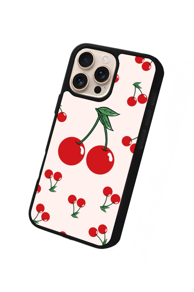 iPhone 16 Pro Max Uyumlu Kiraz Tasarımlı Glossy Premium Kılıf