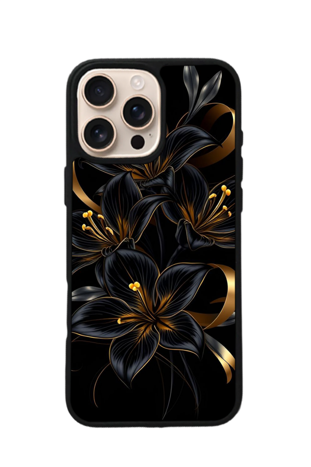iPhone 16 Pro Uyumlu Yaldizli Cicek Tasarımlı Glossy Premium Kılıf