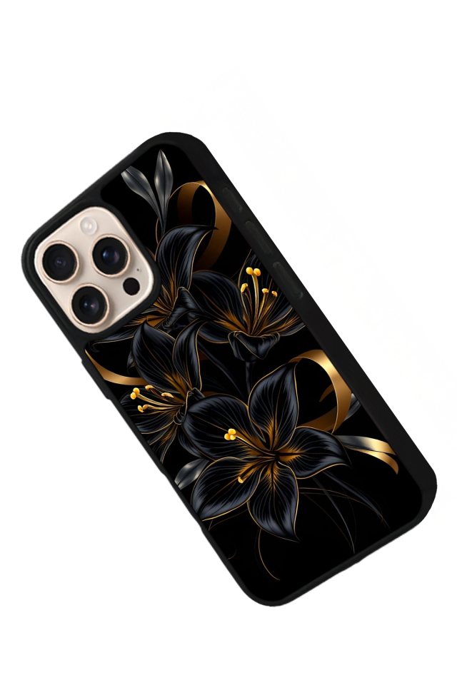 iPhone 16 Pro Uyumlu Yaldizli Cicek Tasarımlı Glossy Premium Kılıf