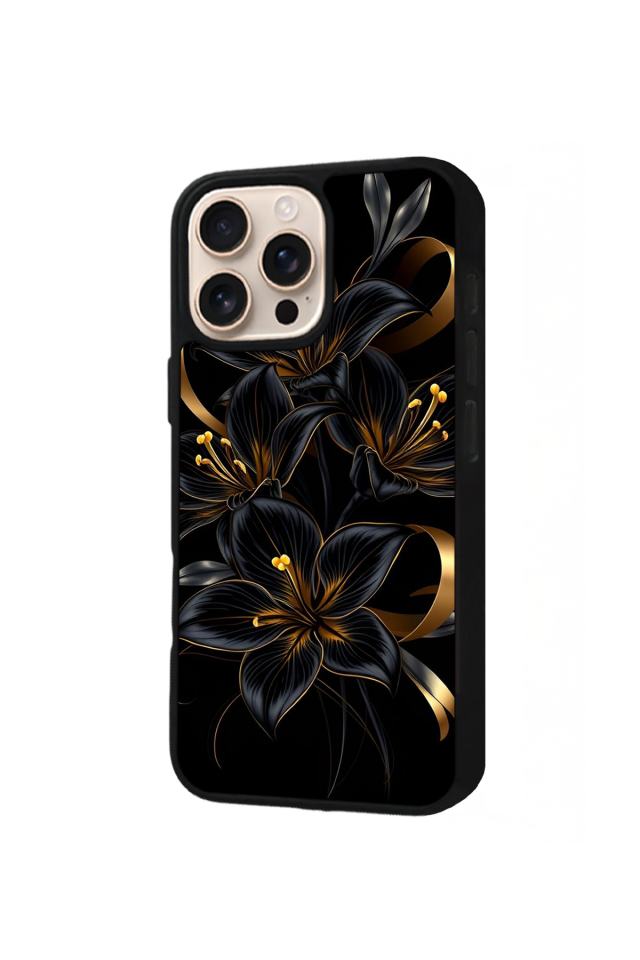 iPhone 16 Pro Uyumlu Yaldizli Cicek Tasarımlı Glossy Premium Kılıf