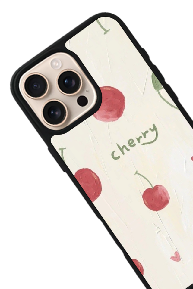 iPhone 16 Pro Max Uyumlu Kiraz Tasarımlı Glossy Premium Kılıf