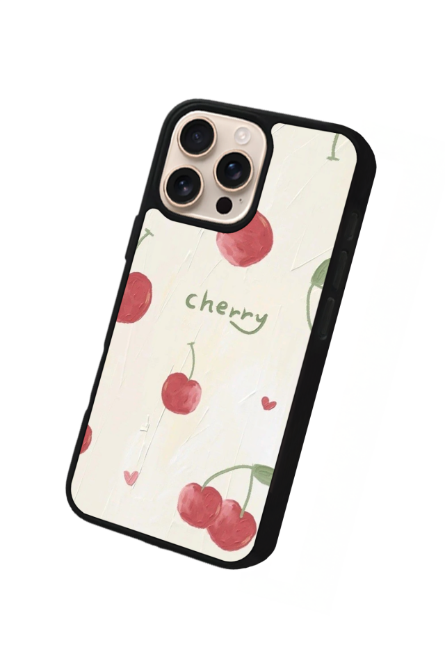 iPhone 16 Pro Max Uyumlu Kiraz Tasarımlı Glossy Premium Kılıf