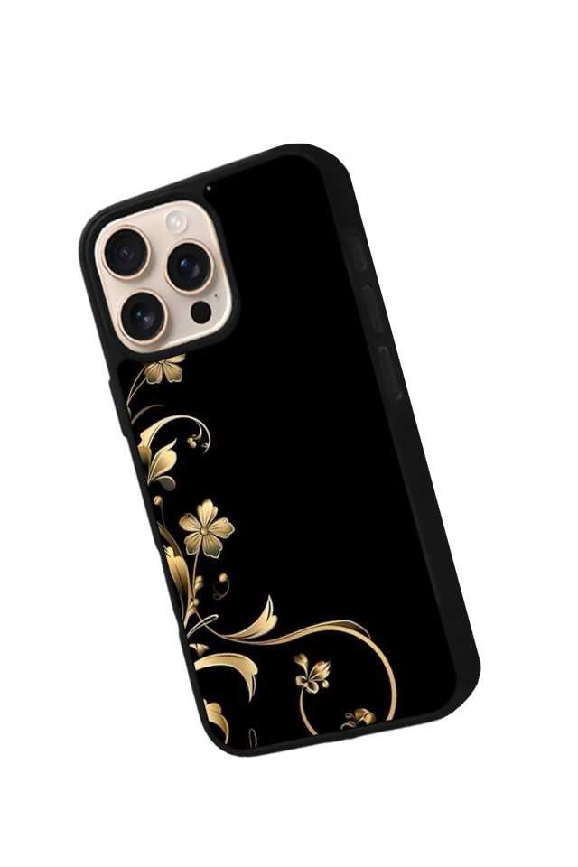 iPhone 16 Pro Uyumlu Yaldizli Cicek Tasarımlı Glossy Premium Kılıf