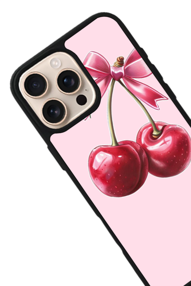 iPhone 16 Pro Max Uyumlu Kiraz Tasarımlı Glossy Premium Kılıf