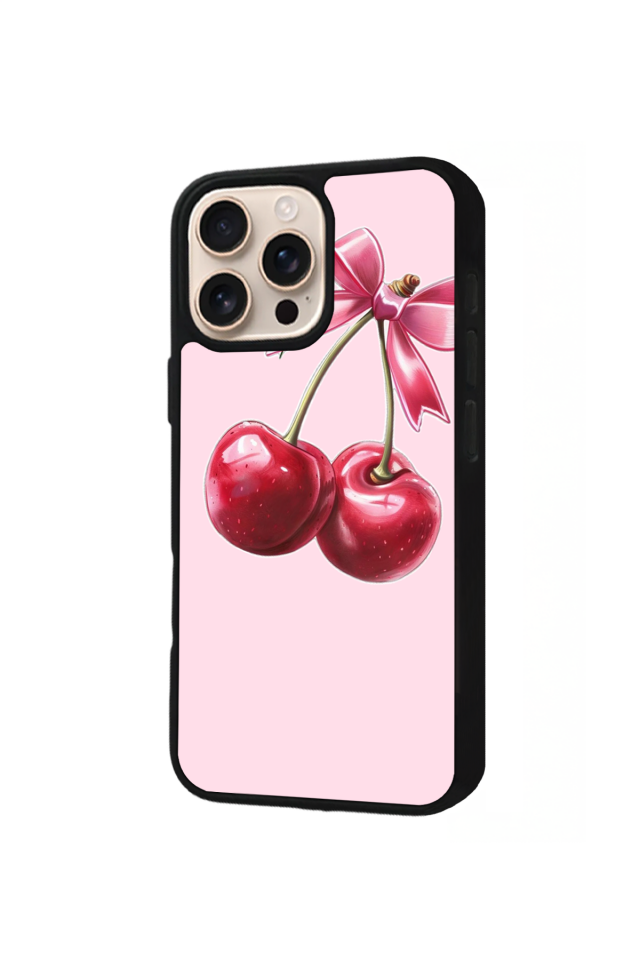 iPhone 16 Pro Max Uyumlu Kiraz Tasarımlı Glossy Premium Kılıf