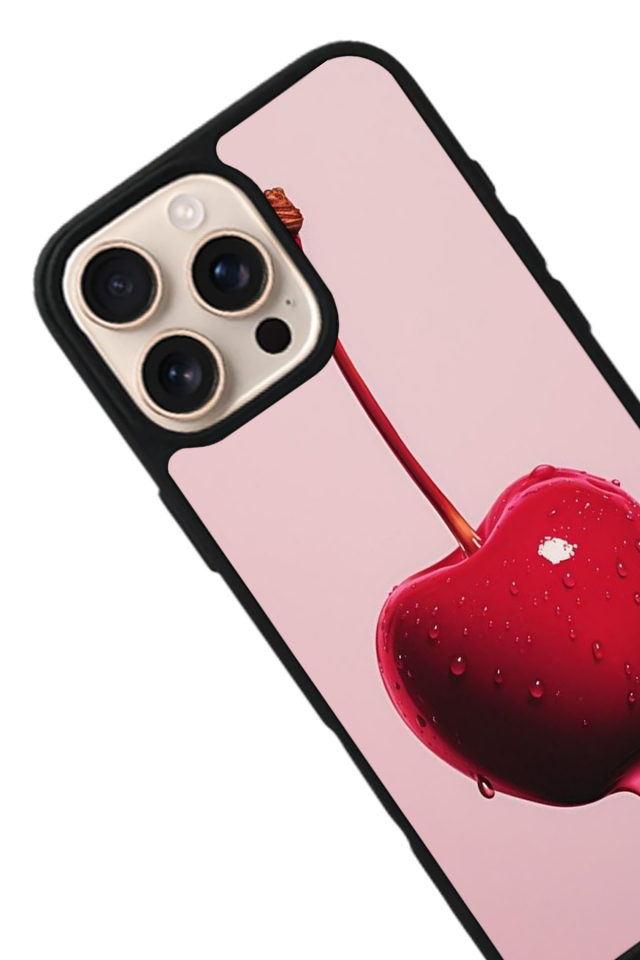 iPhone 16 Pro Max Uyumlu Kiraz Tasarımlı Glossy Premium Kılıf