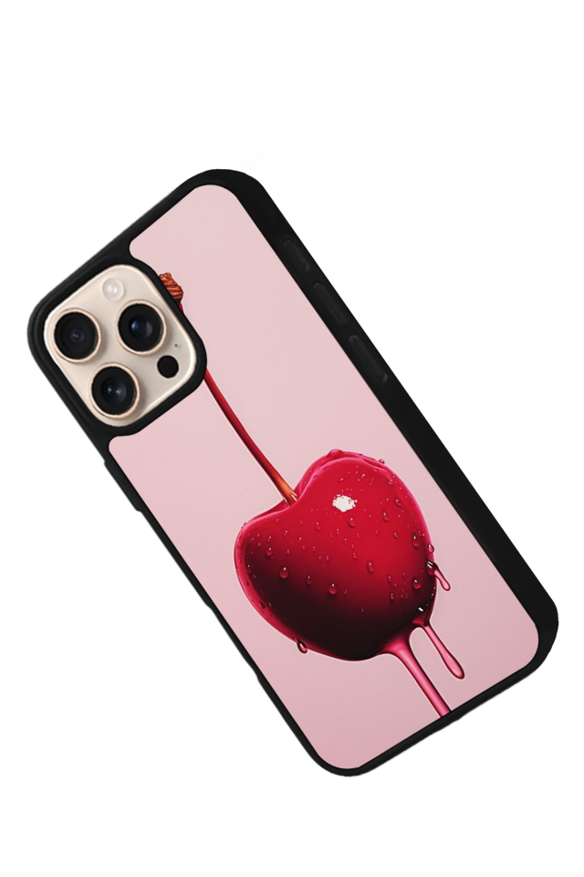 iPhone 16 Pro Max Uyumlu Kiraz Tasarımlı Glossy Premium Kılıf