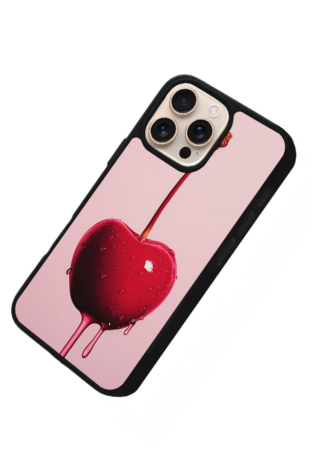 iPhone 16 Pro Max Uyumlu Kiraz Tasarımlı Glossy Premium Kılıf