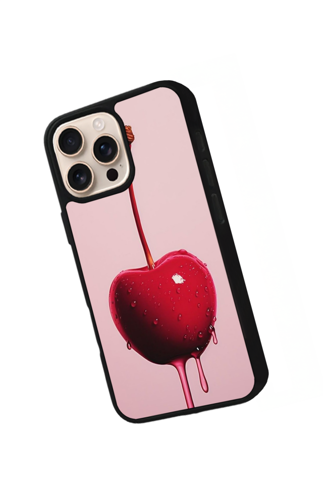 iPhone 16 Pro Max Uyumlu Kiraz Tasarımlı Glossy Premium Kılıf