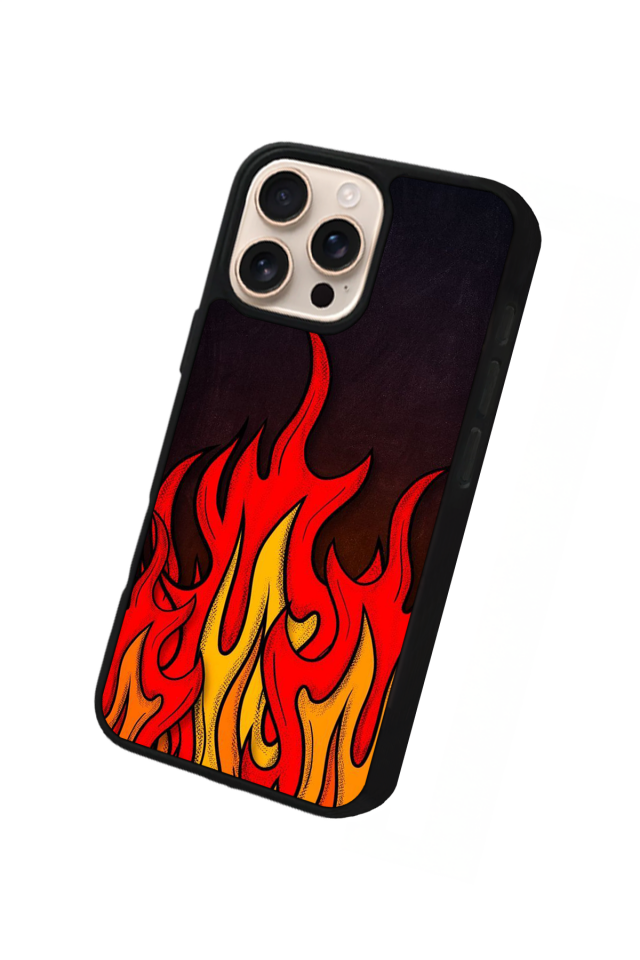 iPhone 14 Pro Uyumlu Retro Flame Patterns Tasarımlı Glossy Premium Kılıf
