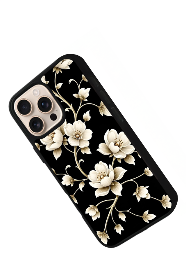iPhone 16 Pro Uyumlu Yaldizli Cicek Tasarımlı Glossy Premium Kılıf