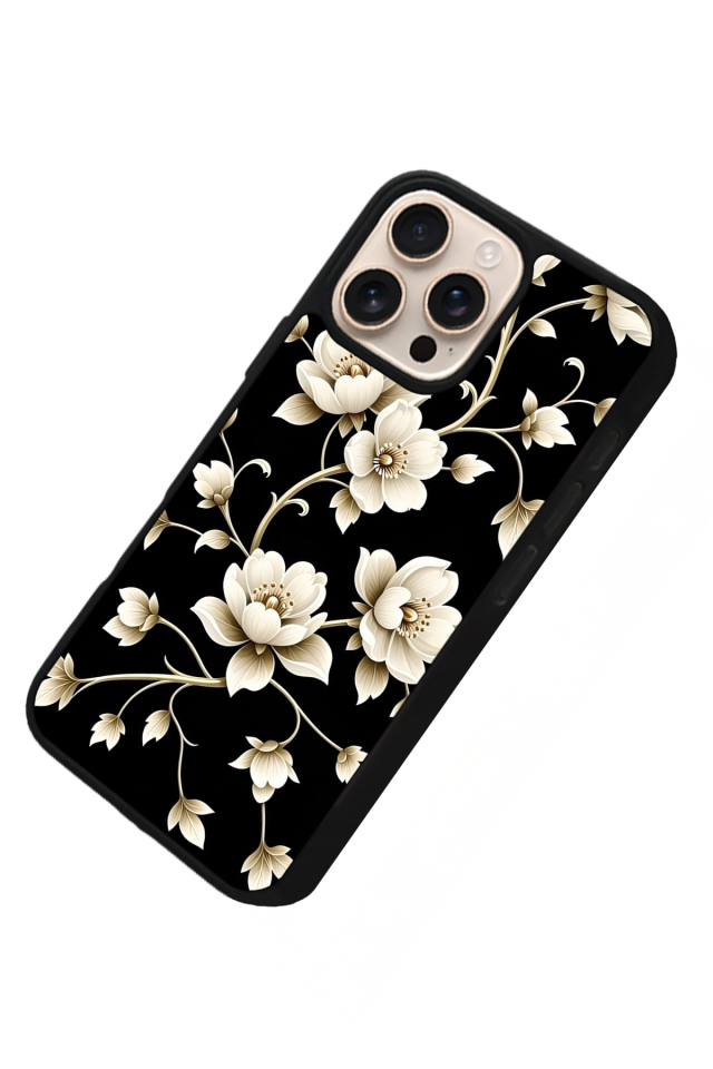 iPhone 16 Pro Uyumlu Yaldizli Cicek Tasarımlı Glossy Premium Kılıf