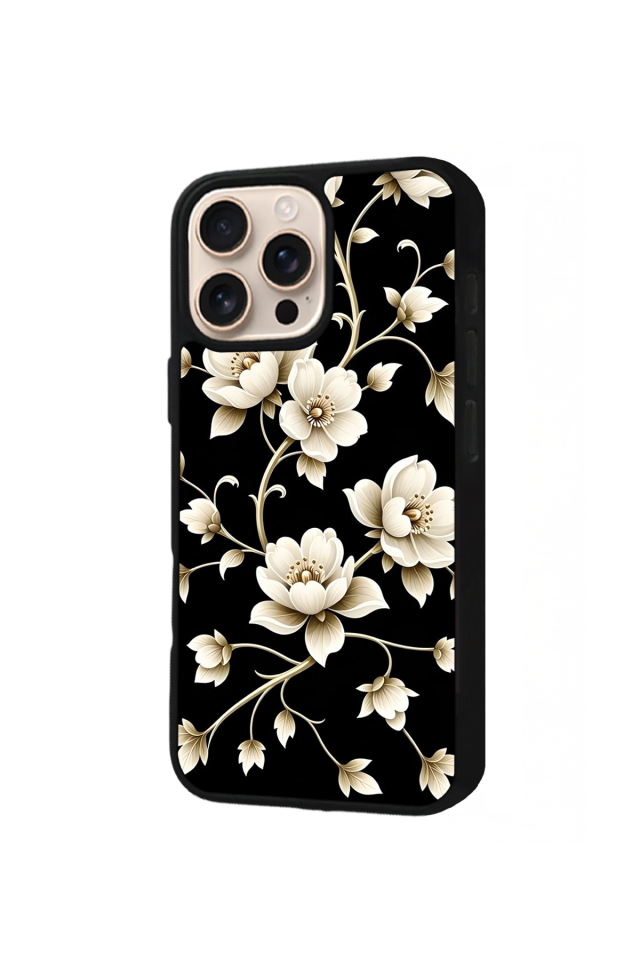 iPhone 16 Pro Uyumlu Yaldizli Cicek Tasarımlı Glossy Premium Kılıf