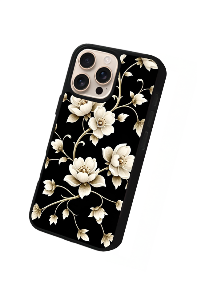 iPhone 16 Pro Uyumlu Yaldizli Cicek Tasarımlı Glossy Premium Kılıf