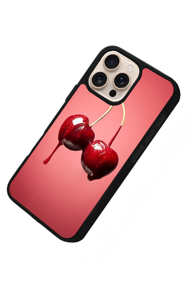 iPhone 16 Pro Max Uyumlu Kiraz Tasarımlı Glossy Premium Kılıf