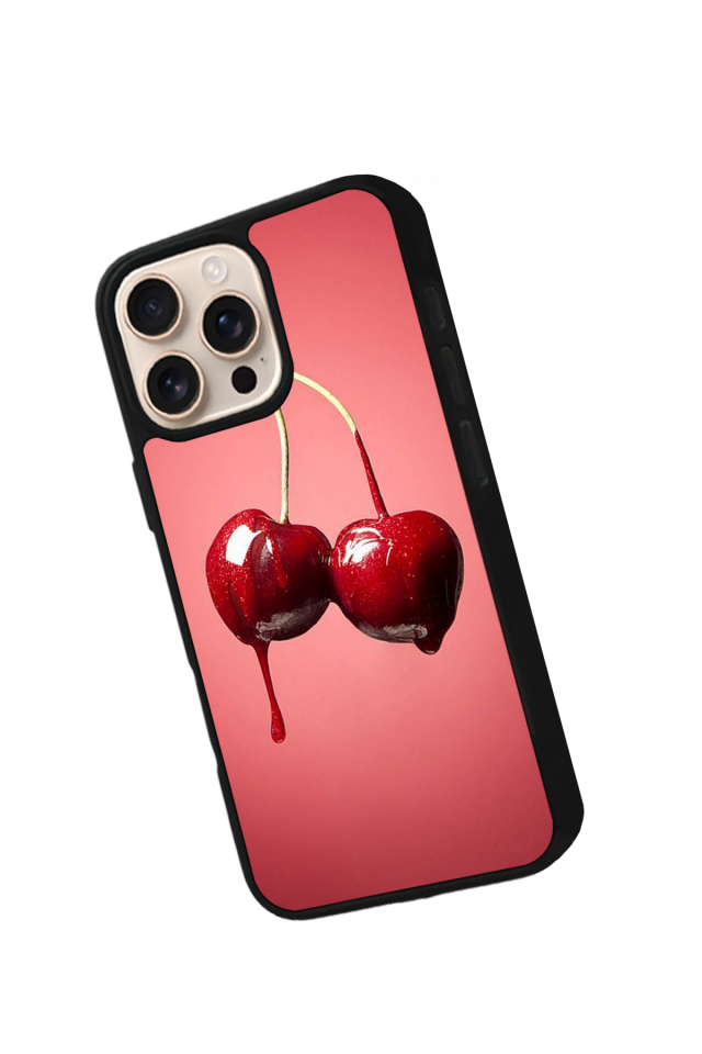 iPhone 16 Pro Max Uyumlu Kiraz Tasarımlı Glossy Premium Kılıf