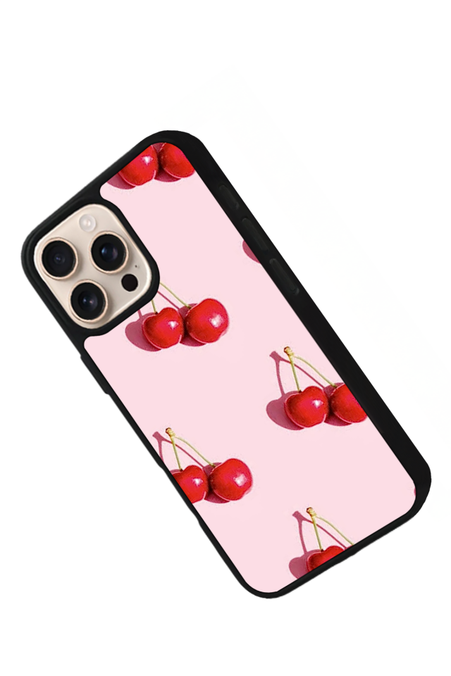 iPhone 16 Pro Max Uyumlu Kiraz Tasarımlı Glossy Premium Kılıf