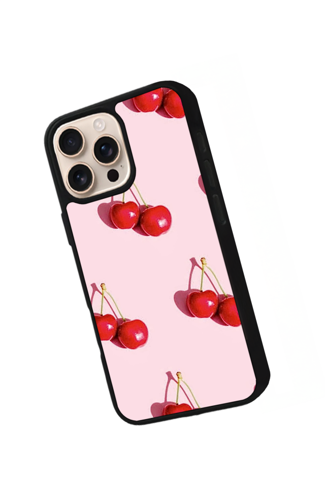 iPhone 16 Pro Max Uyumlu Kiraz Tasarımlı Glossy Premium Kılıf
