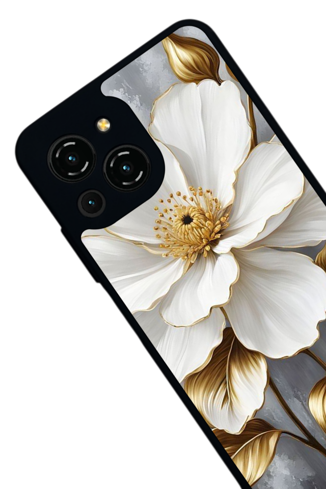 Reeder S23 Pro Max Uyumlu Yaldizli Cicek Tasarımlı Glossy Premium Kılıf