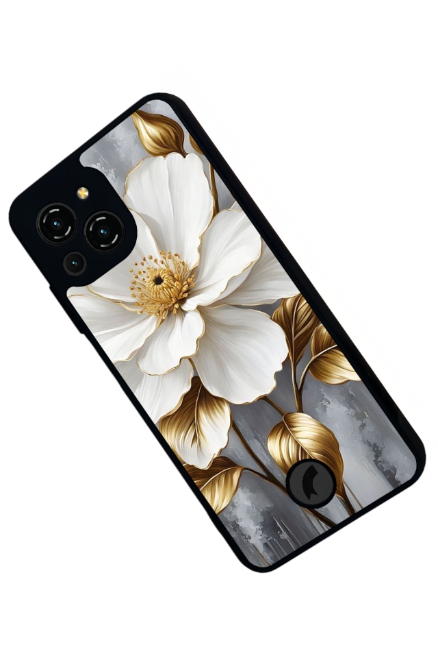 Reeder S23 Pro Max Uyumlu Yaldizli Cicek Tasarımlı Glossy Premium Kılıf