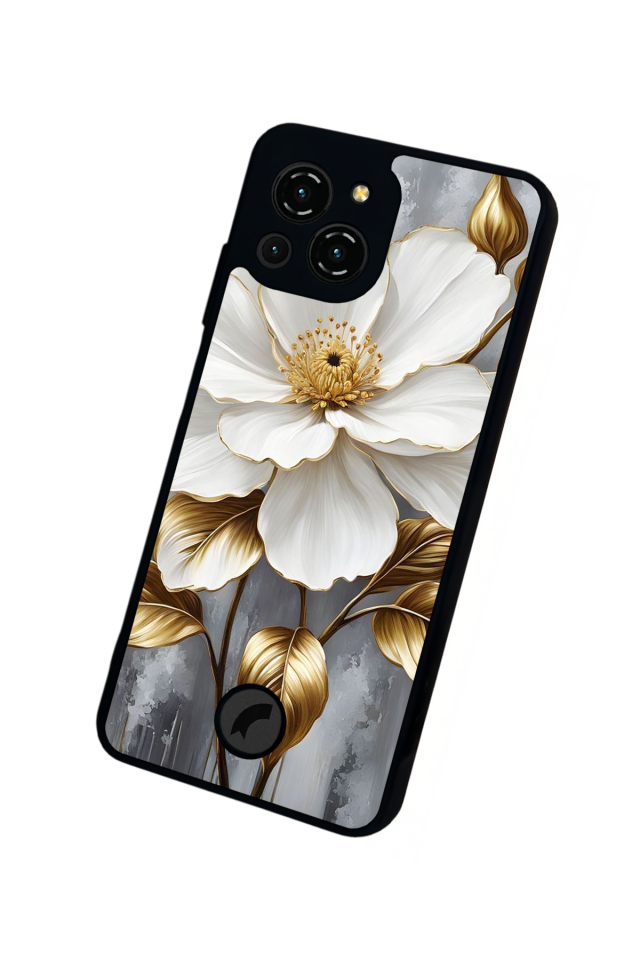 Reeder S23 Pro Max Uyumlu Yaldizli Cicek Tasarımlı Glossy Premium Kılıf