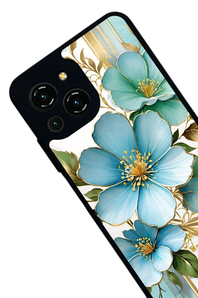 Reeder S23 Pro Max Uyumlu Yaldizli Cicek Tasarımlı Glossy Premium Kılıf