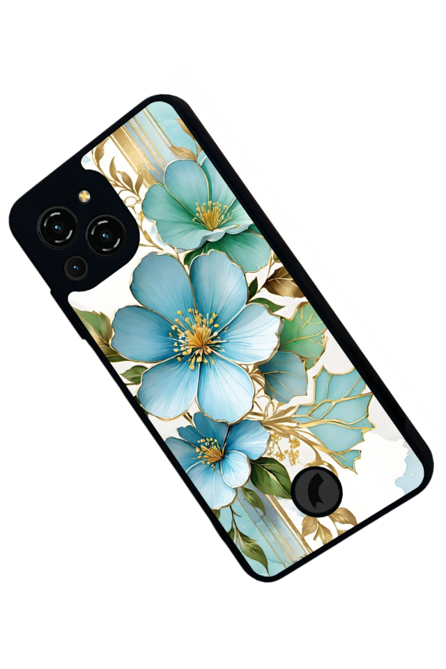 Reeder S23 Pro Max Uyumlu Yaldizli Cicek Tasarımlı Glossy Premium Kılıf