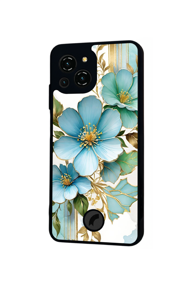 Reeder S23 Pro Max Uyumlu Yaldizli Cicek Tasarımlı Glossy Premium Kılıf