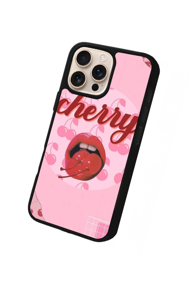 iPhone 16 Pro Max Uyumlu Kiraz Tasarımlı Glossy Premium Kılıf