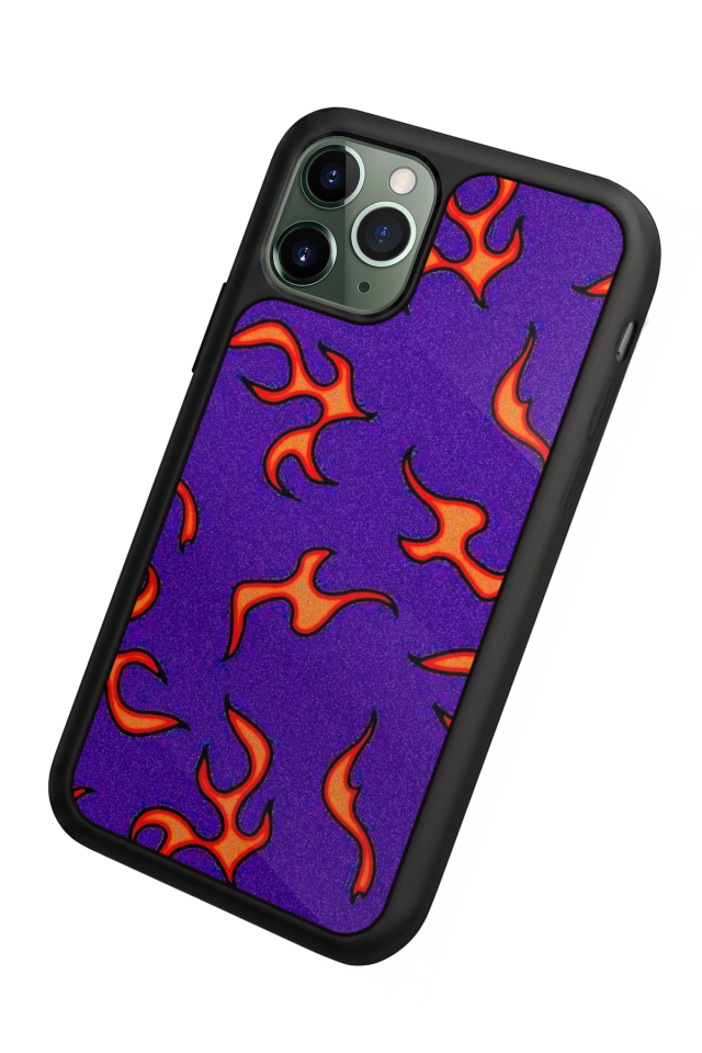 iPhone 11 Pro Max Uyumlu Retro Flame Patterns Tasarımlı Glossy Premium Kılıf