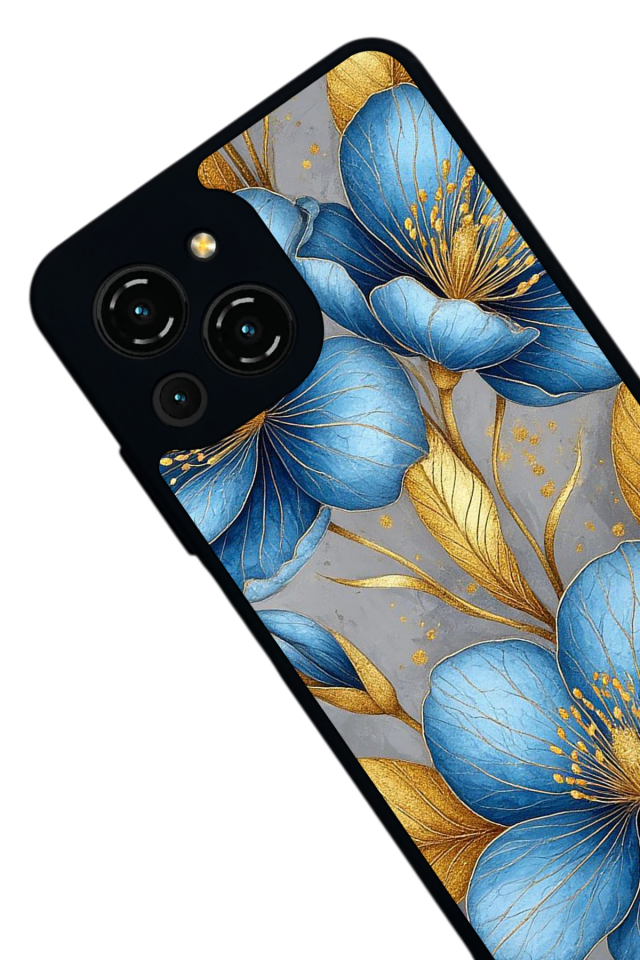 Reeder S23 Pro Max Uyumlu Yaldizli Cicek Tasarımlı Glossy Premium Kılıf