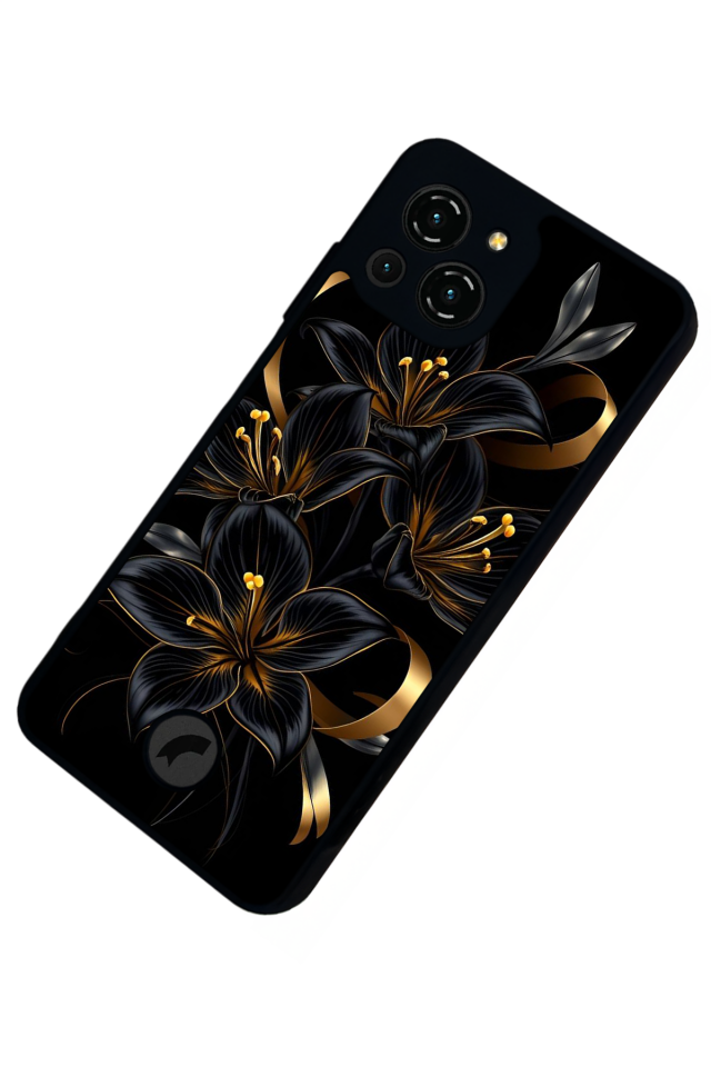 Reeder S23 Pro Max Uyumlu Yaldizli Cicek Tasarımlı Glossy Premium Kılıf