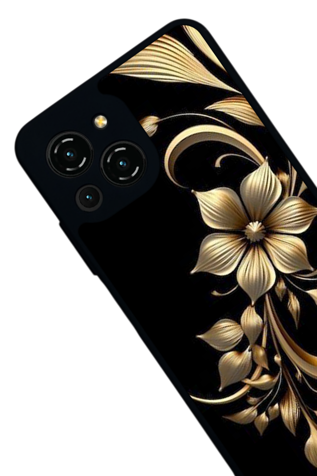 Reeder S23 Pro Max Uyumlu Yaldizli Cicek Tasarımlı Glossy Premium Kılıf