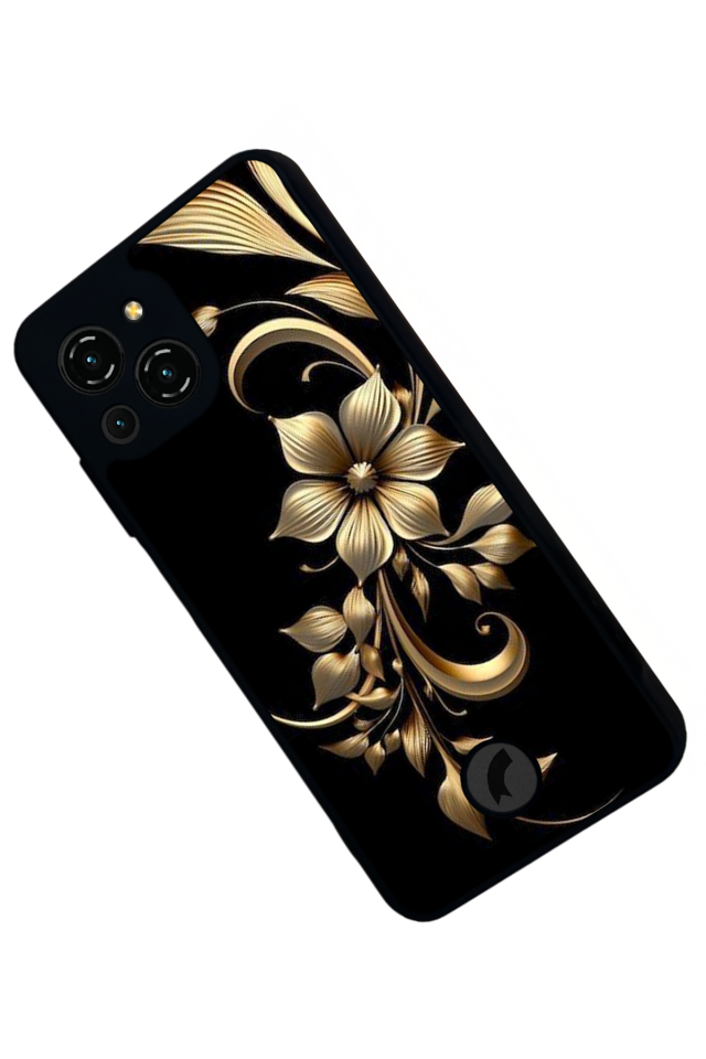 Reeder S23 Pro Max Uyumlu Yaldizli Cicek Tasarımlı Glossy Premium Kılıf