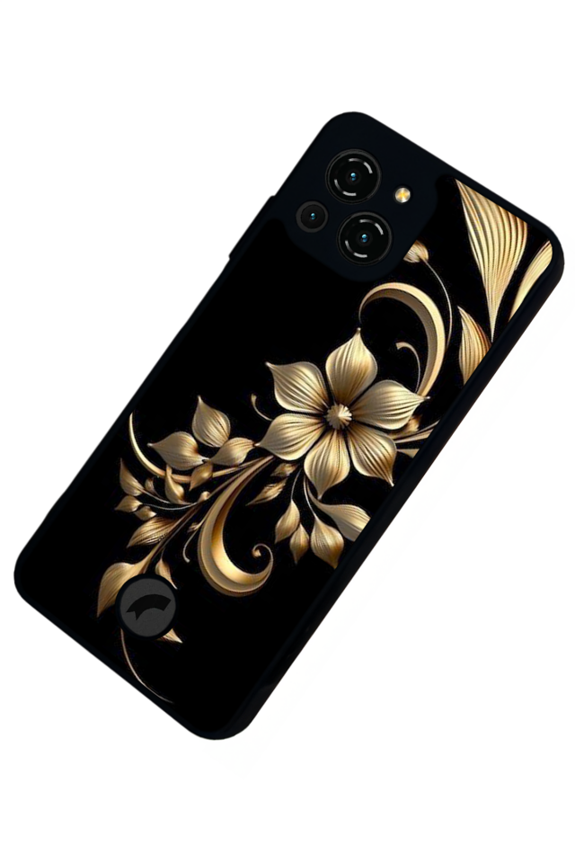 Reeder S23 Pro Max Uyumlu Yaldizli Cicek Tasarımlı Glossy Premium Kılıf