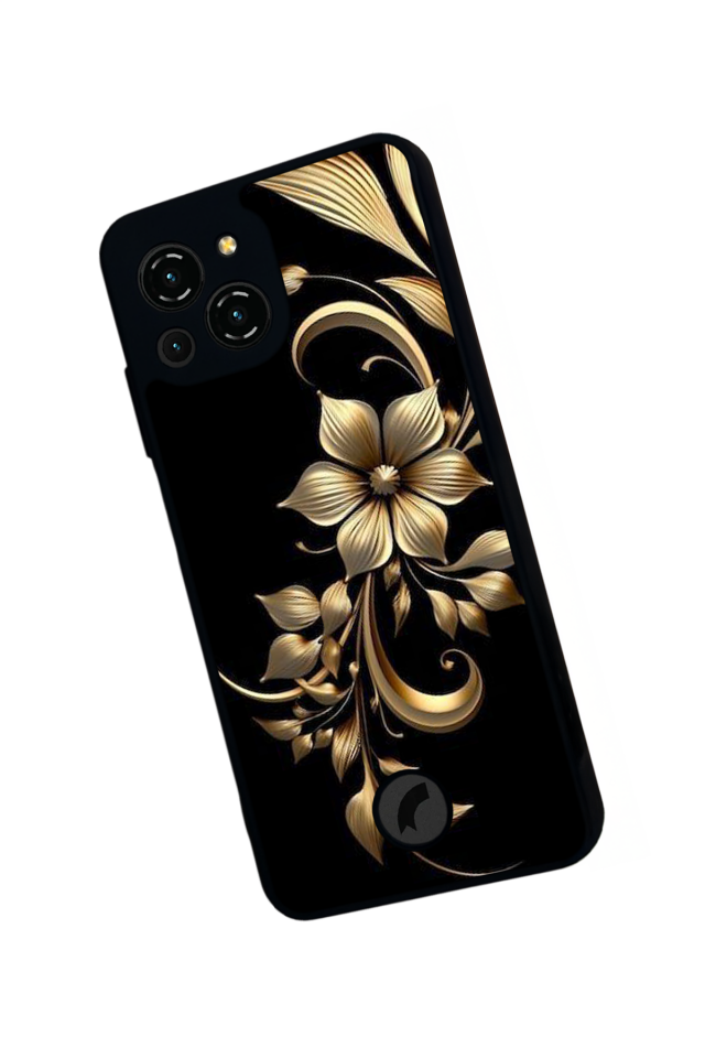 Reeder S23 Pro Max Uyumlu Yaldizli Cicek Tasarımlı Glossy Premium Kılıf