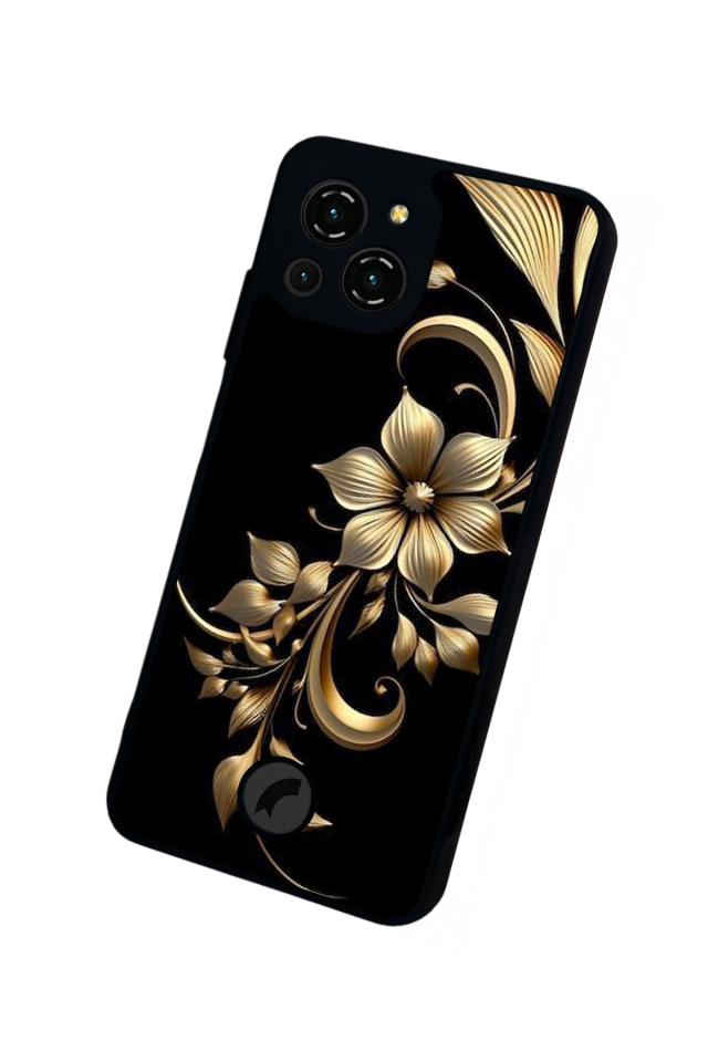 Reeder S23 Pro Max Uyumlu Yaldizli Cicek Tasarımlı Glossy Premium Kılıf