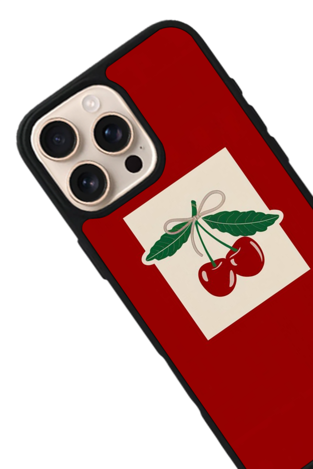 iPhone 16 Pro Max Uyumlu Kiraz Tasarımlı Glossy Premium Kılıf