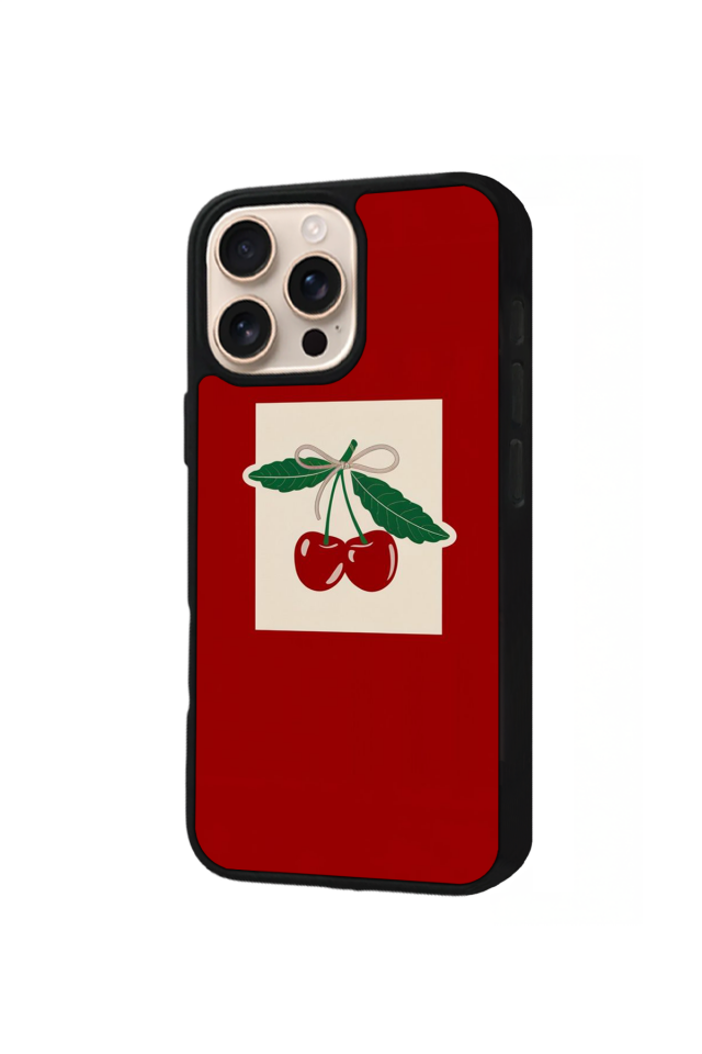 iPhone 16 Pro Max Uyumlu Kiraz Tasarımlı Glossy Premium Kılıf