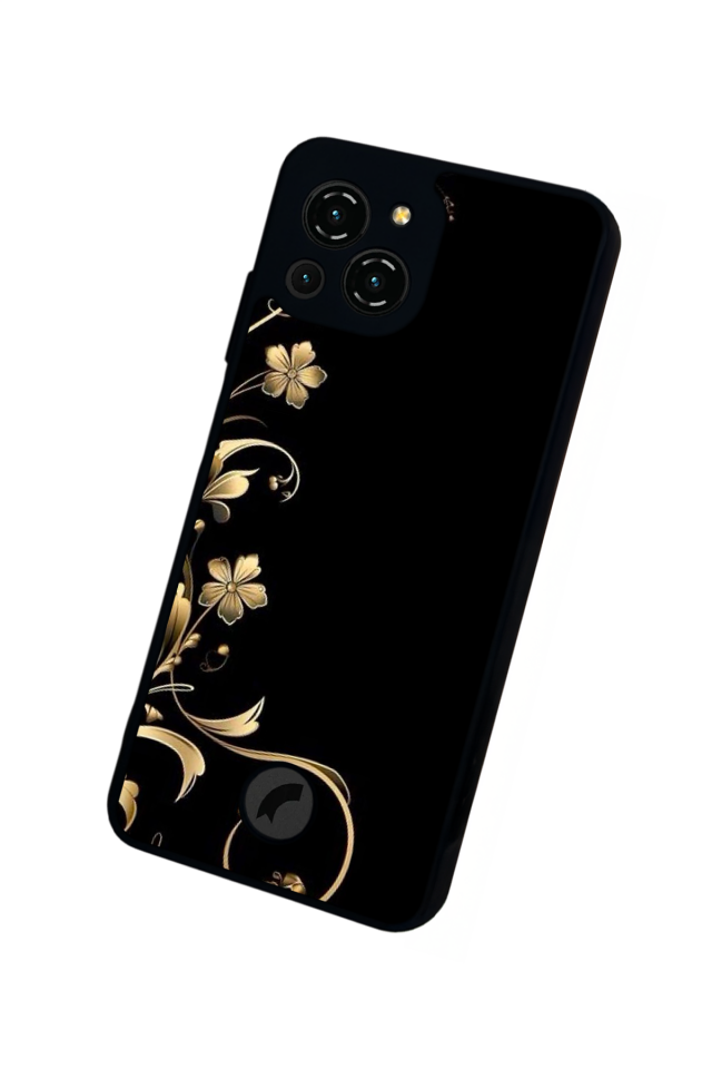 Reeder S23 Pro Max Uyumlu Yaldizli Cicek Tasarımlı Glossy Premium Kılıf